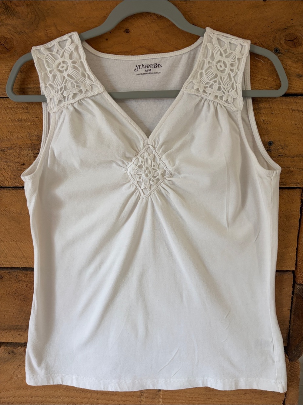 St. John's Bay White Crochet-Accent V-Neck Tank
